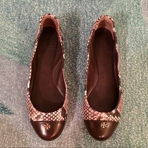 Tory Burch Flats - Brown + Snakeskin - Size 5.5