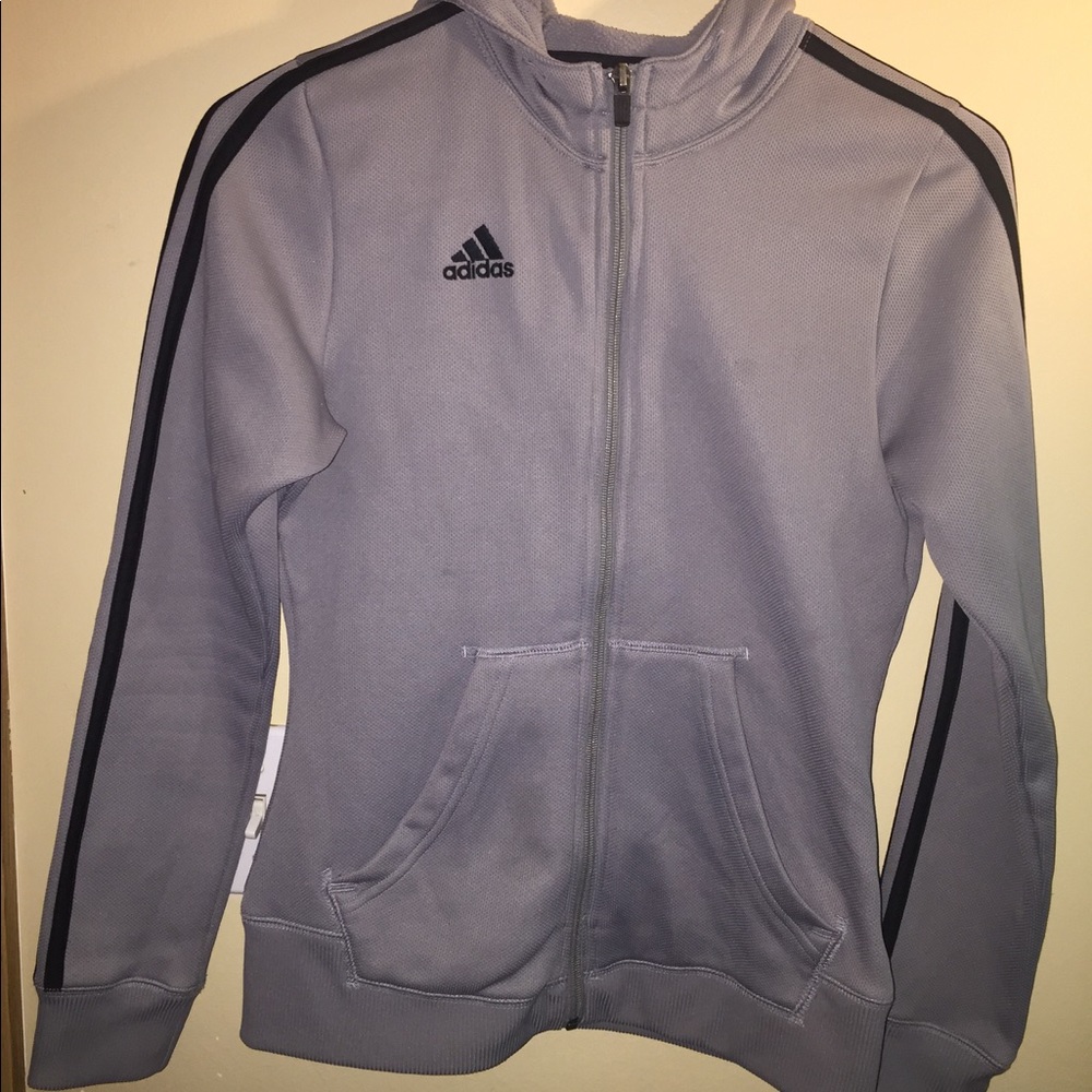 Gray and black adidas zip up hoodie