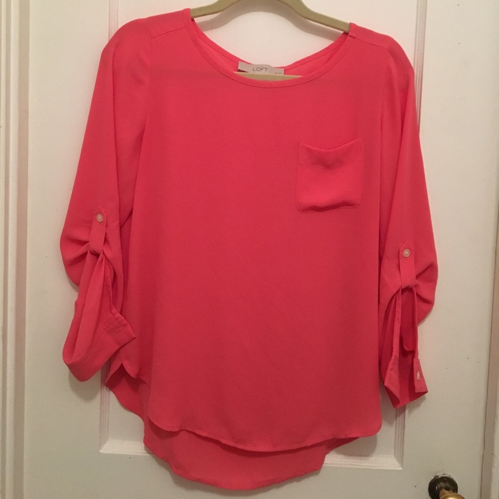 Loft petites coral long sleeve top size small