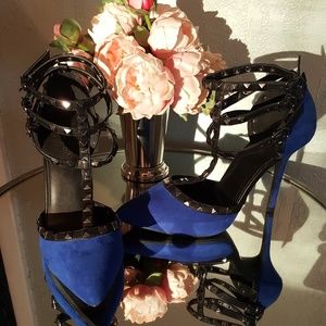 Blue suede strappy heels