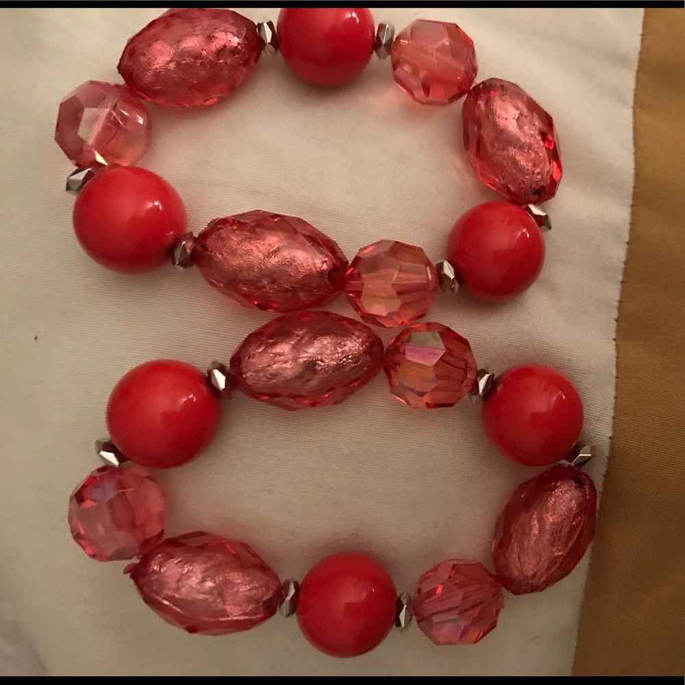 2 Coral beads and crystals. 7"