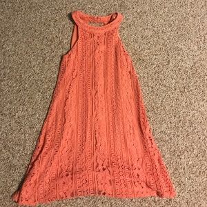 Orange lace high neck dress