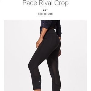 lululemon pace rival cropped leggings SIZE 4