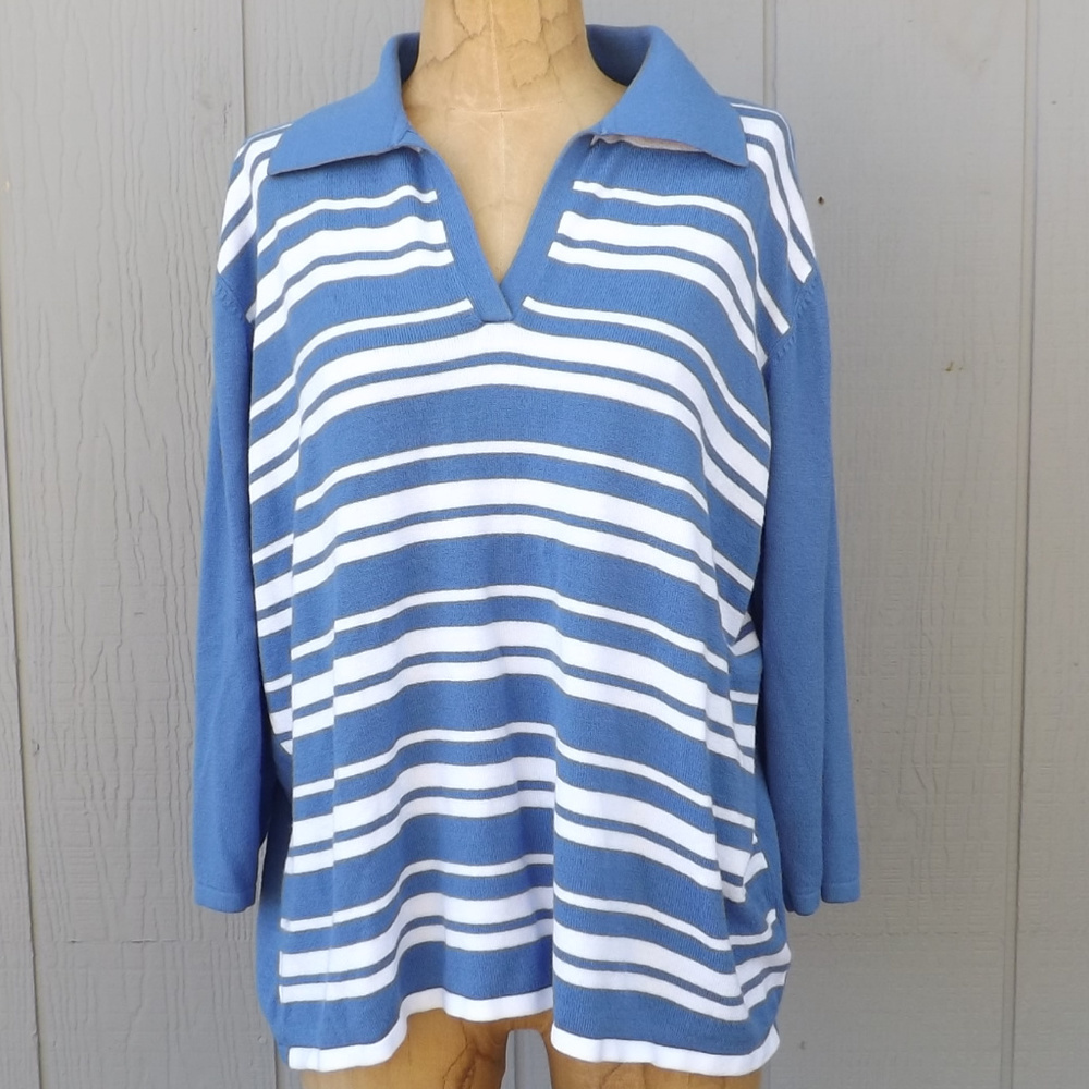 Pullover Knit Shirt Worthington V Neck 3/4 Sleeve