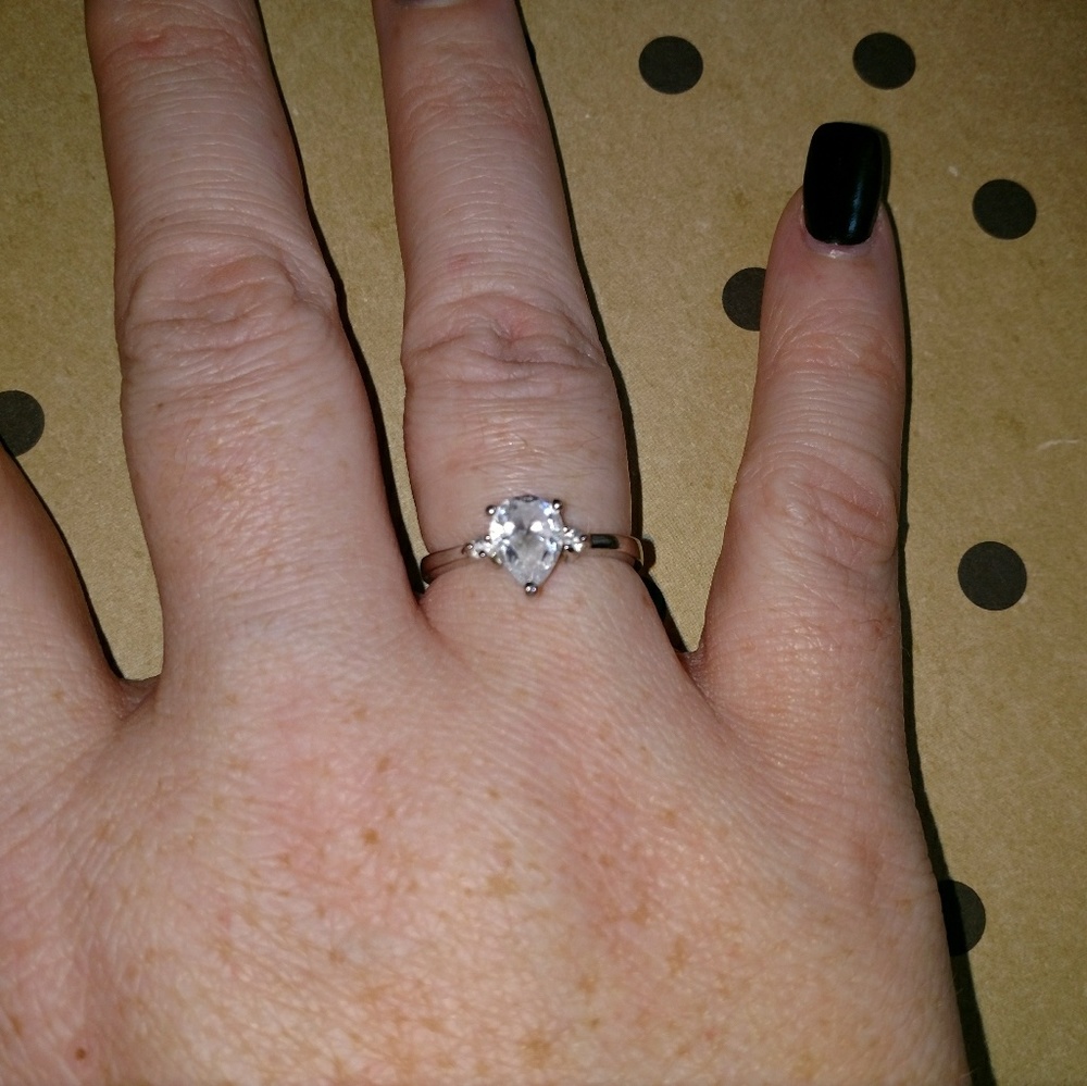 Silver tear drop stone ring