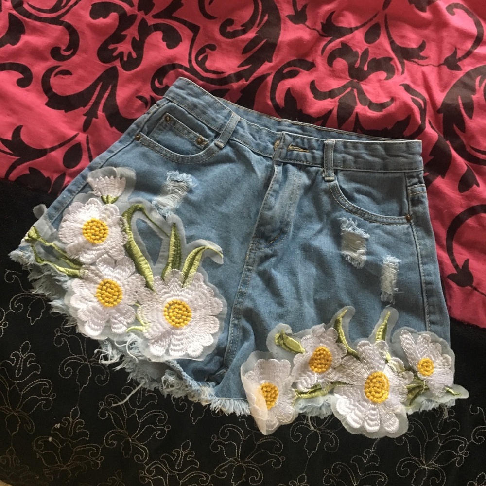 embroidered denim shorts