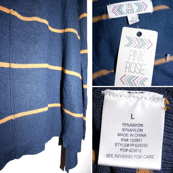 1 LEFT⚡ Navy & Gold Striped Sharkbite Sweater NWT - Picture 7 of 8