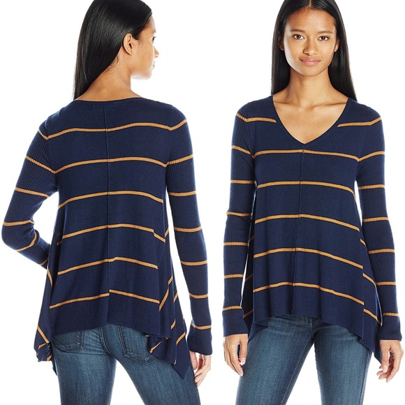 1 LEFT⚡ Navy & Gold Striped Sharkbite Sweater NWT - Picture 8 of 8