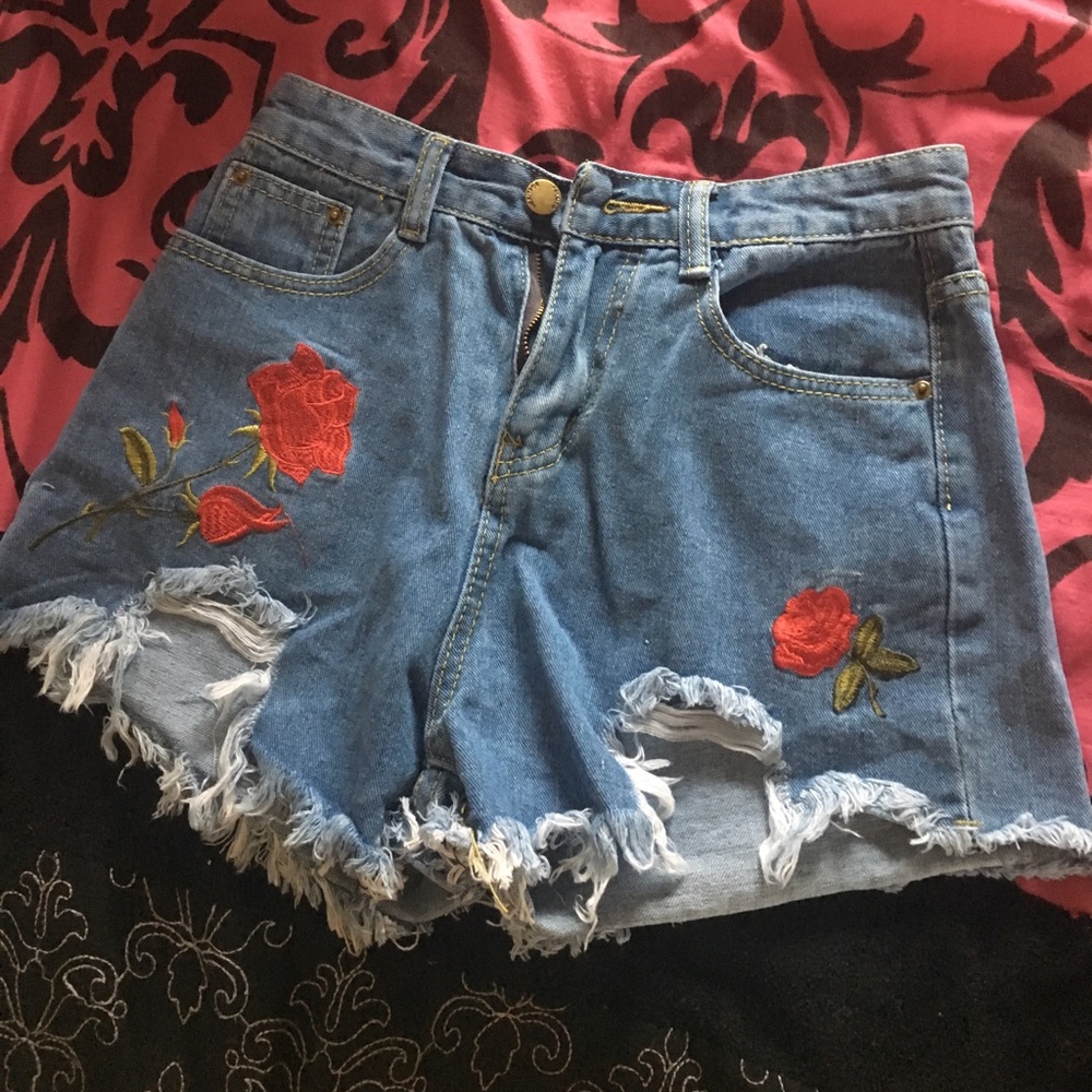 embroidered denim shorts