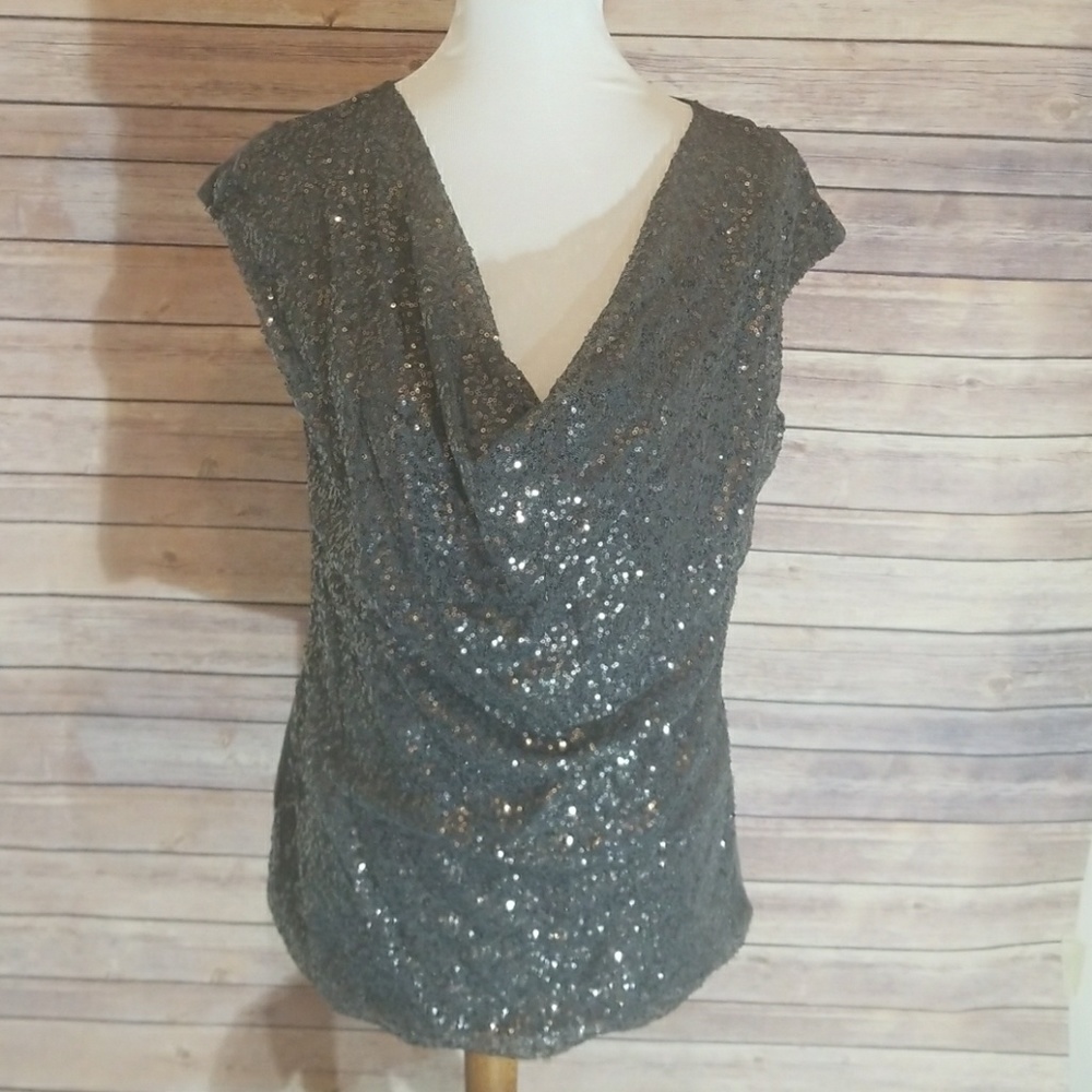 Ann Taylor sequins gray top