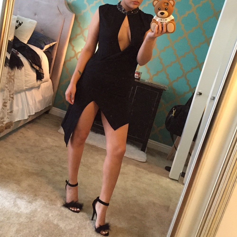 Haute Hippie Black Dress w/ embellished collar