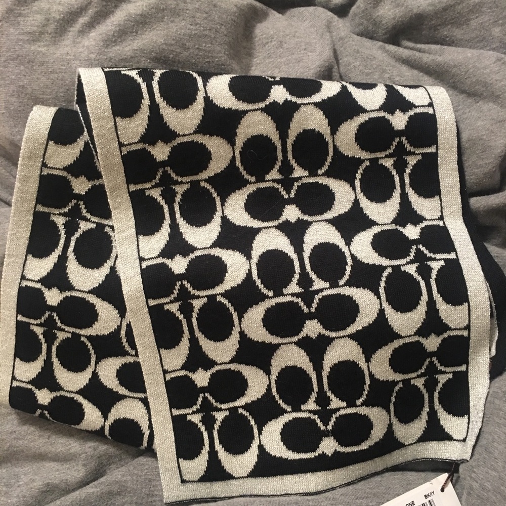 Black and silver coach scarf
