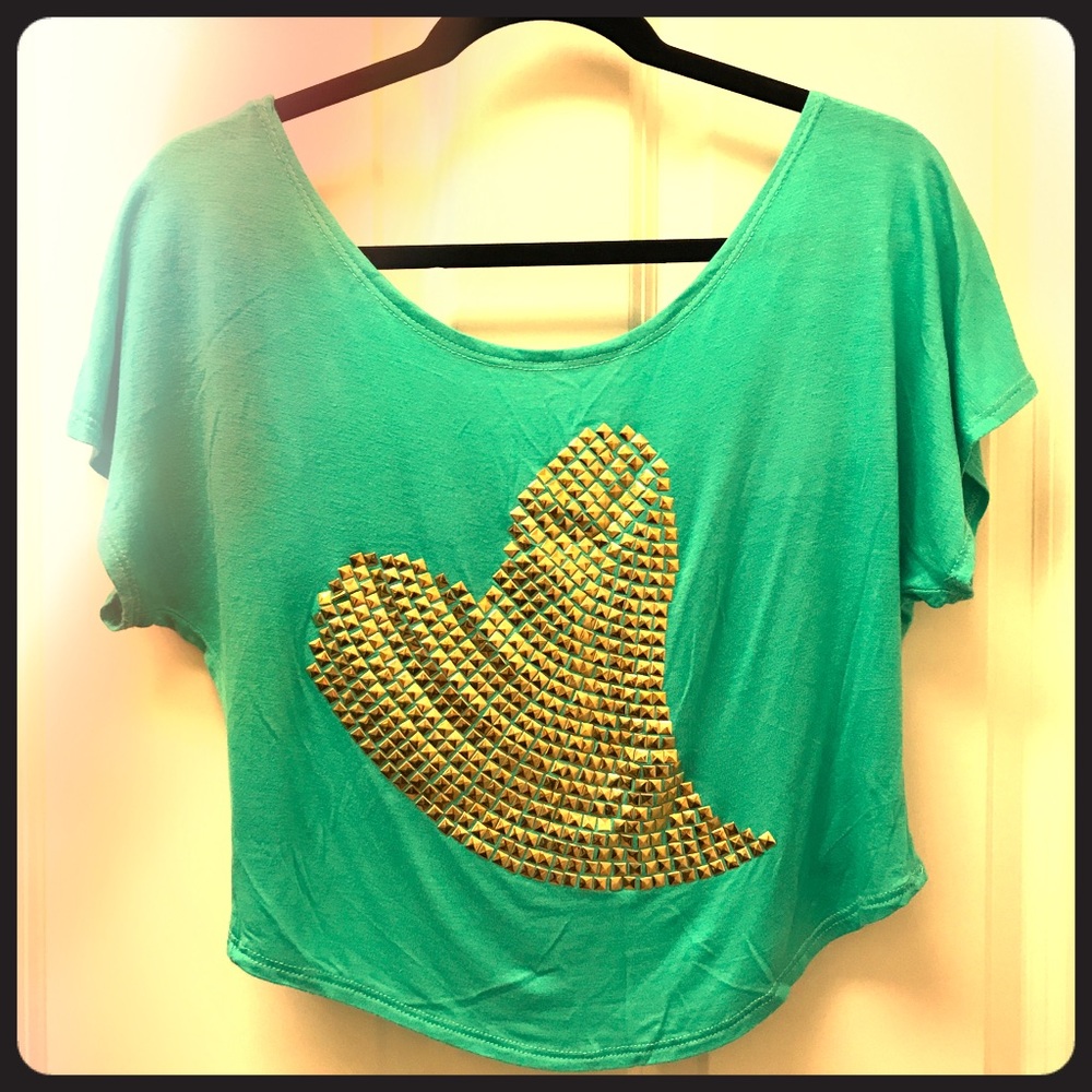 Legacy 👗 Heart Bow Teal Crop Top NWOT