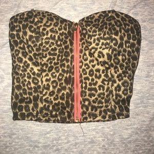 Cheetah and coral zip up bustier top