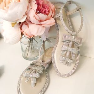 New runway lamb leather rhinestone bows glitter sandals shoes