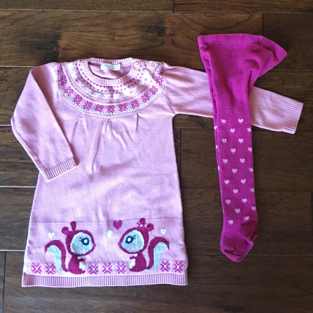 Pink Sweater Dress and Matching Tights