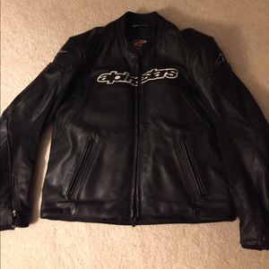 Black leather motorcycle racing jacket