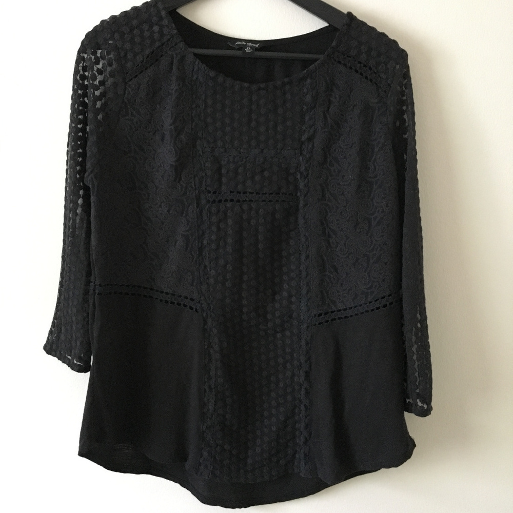 Lucky Brand Lace Mesh Peasant Top