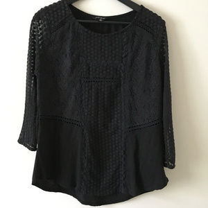 Lucky Brand Lace Mesh Peasant Top