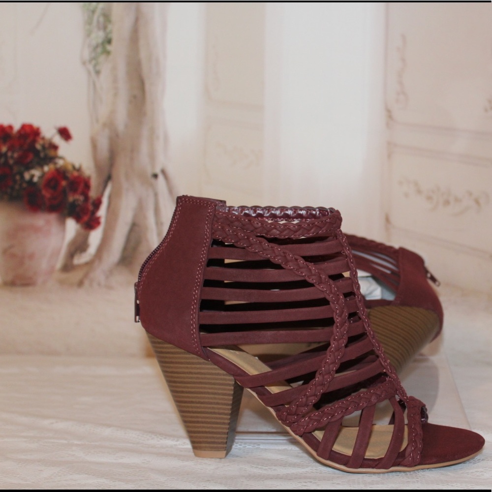 Caged Lace Burgundy, Wedge Heel Shoes