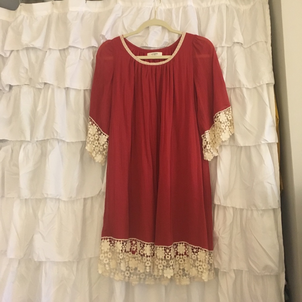 Red Flowy Dress with Lace