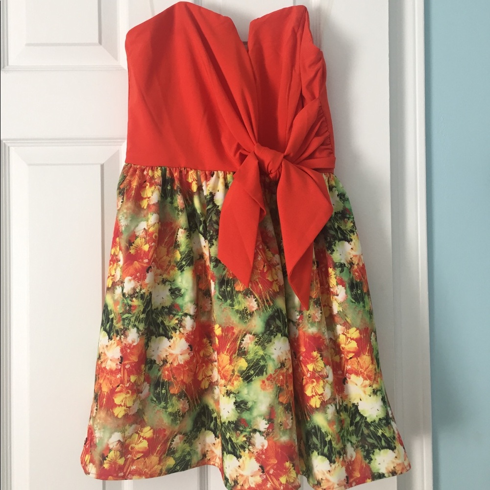 Francesca's Adorable Orange and Green Floral Dress