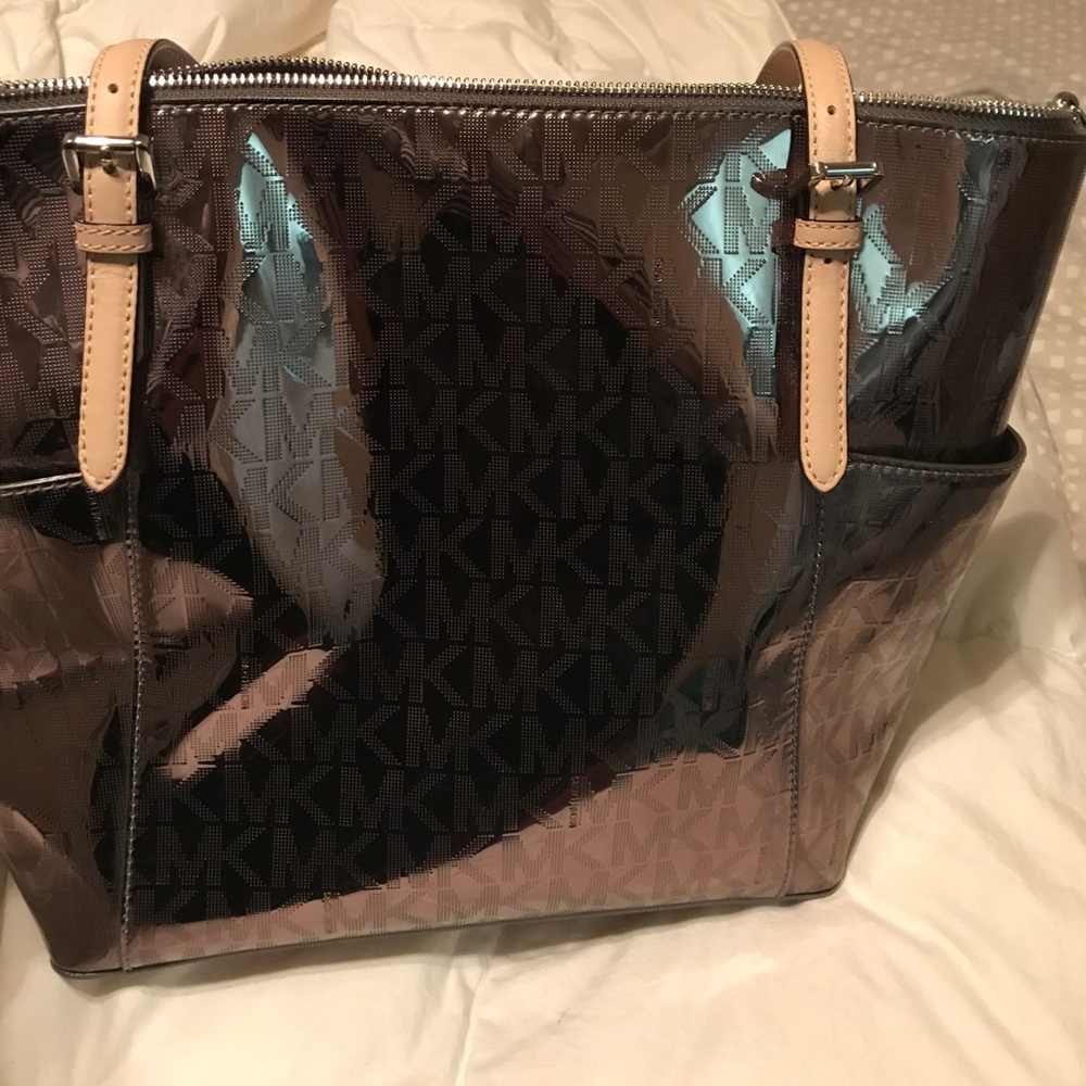 Michael Kors silver metallic jet set tote