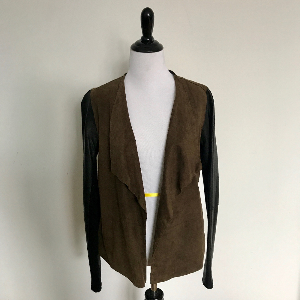 Vince Olive with Black Sleeve Leather Jacket