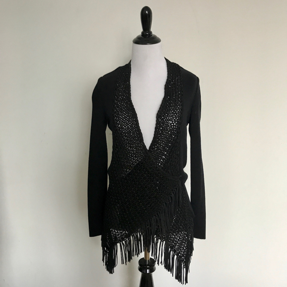 Elie Tahari Leather Knit Cotton Sweater Size