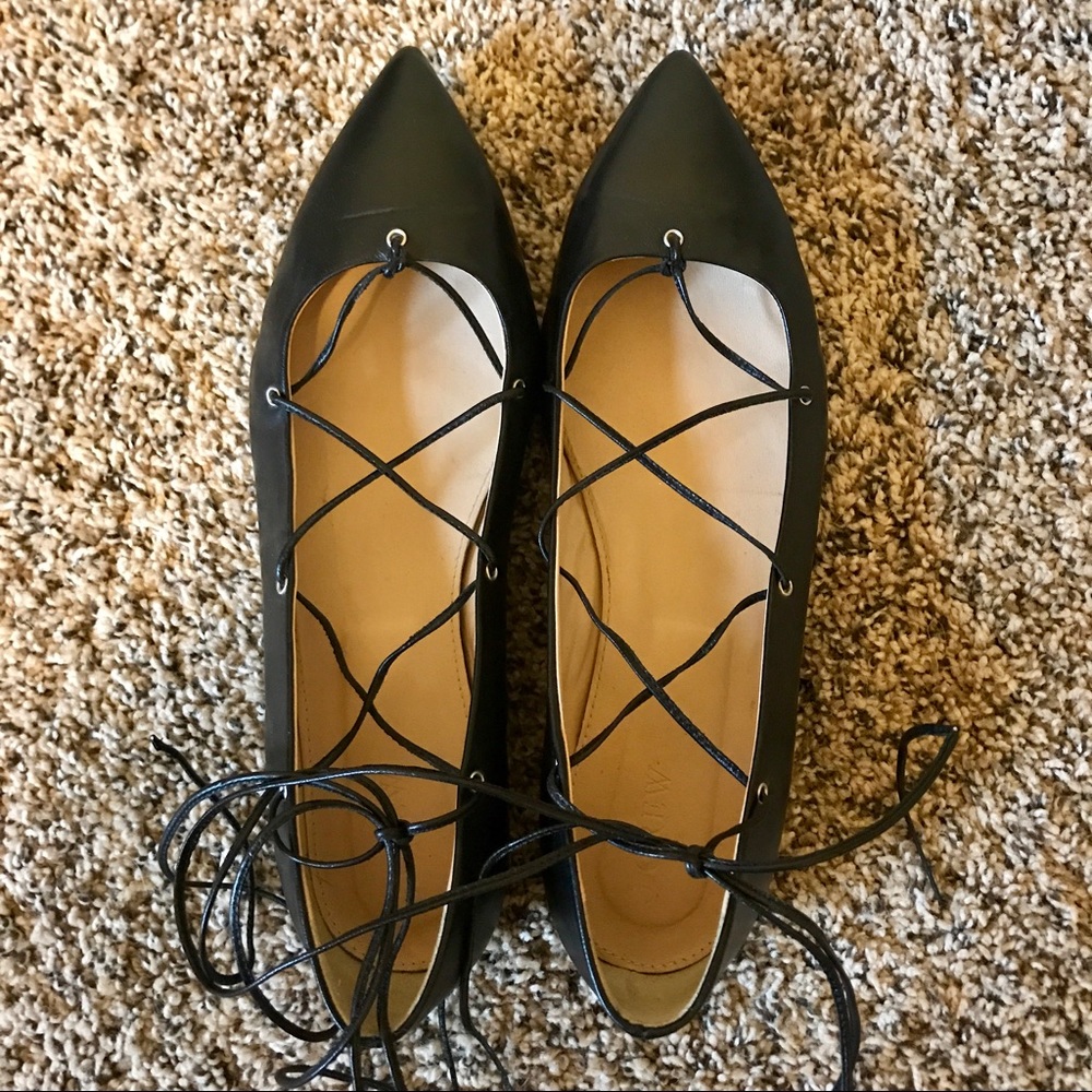 J. Crew Leather Lace-up Ballet Flats