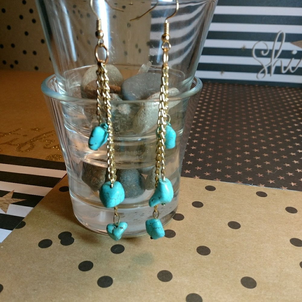 Gold tone turquoise dangle earrings