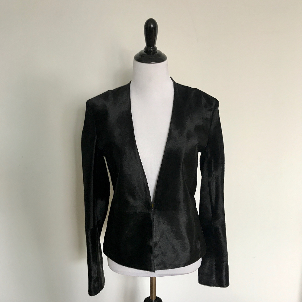 J brand Montagu Black Calf Hair Jacket Size Small