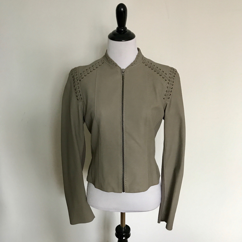 Elie Tahari Grey  Leather Jacket Size S