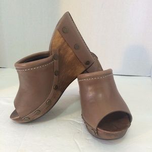 SEE BY CHLOE $375 Brown Leather Peep Toe Wedge 36