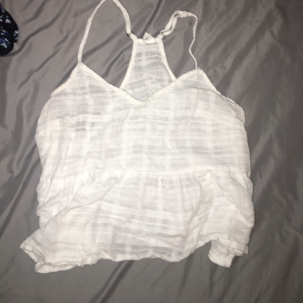 White cropped razor back tank top