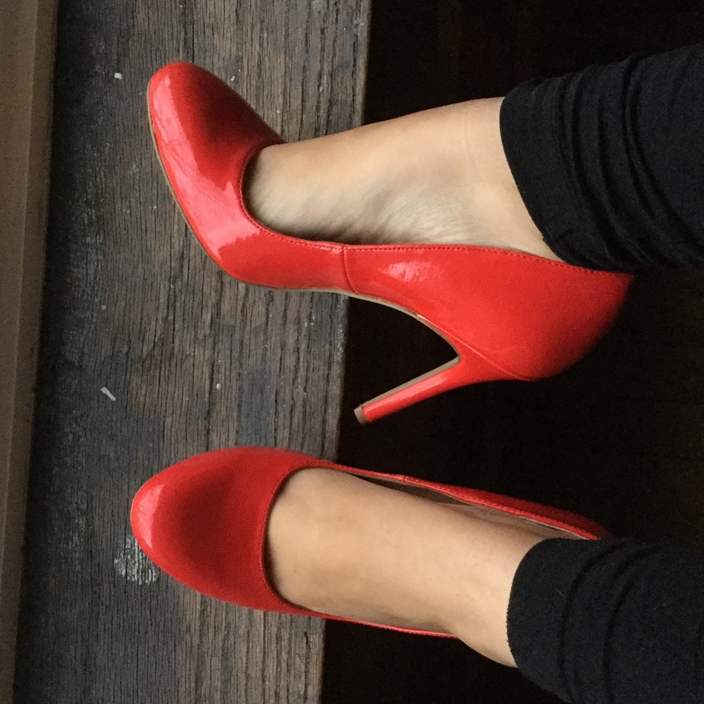 Hot Coral JS Almond Toe Pumps