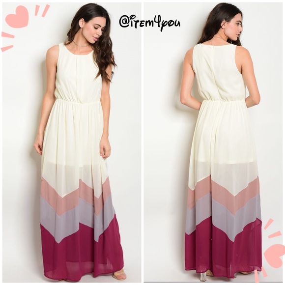 Dresses & Skirts - ♦️Ivory Burgundy♦️multi chevron dress