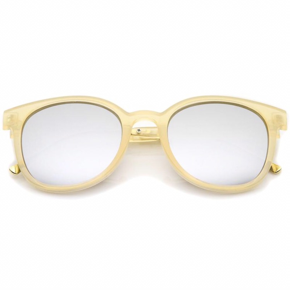 Retro Horned Rim Mirror Lens Sunglasses - Creme