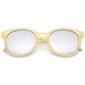 Retro Horned Rim Mirror Lens Sunglasses - Creme