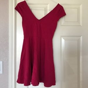 Raspberry pink v neck skater dress