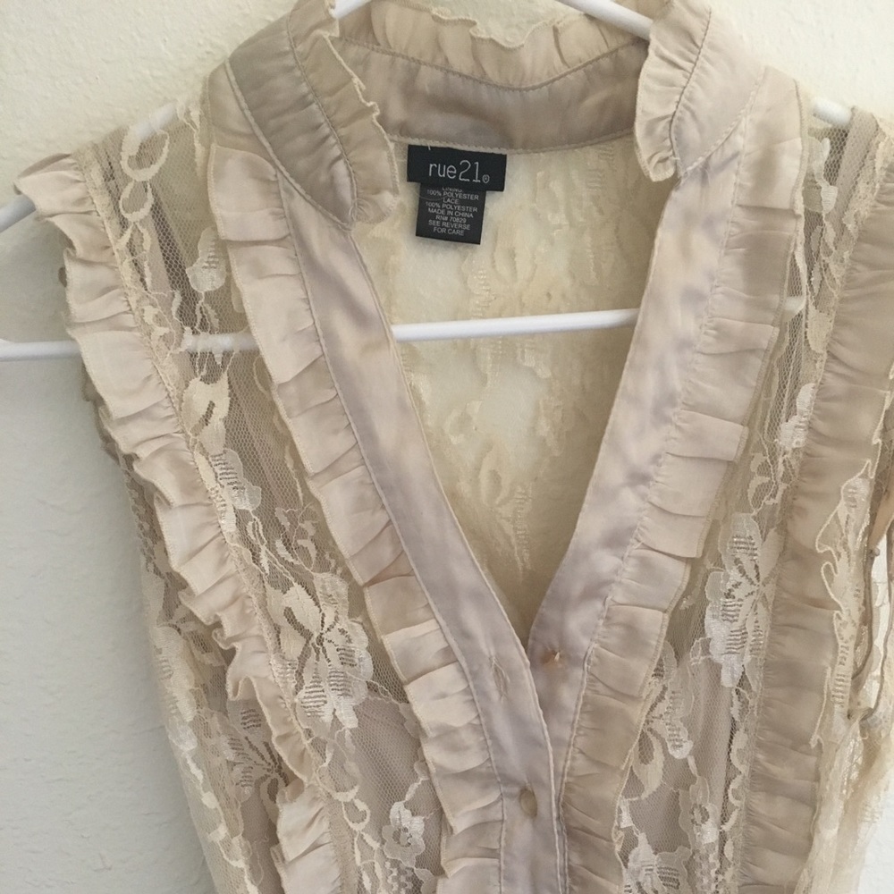 Tan lace/ ruffle dress shirt