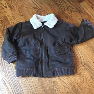 Gap brown faux leather flight jacket w/fleece 5T