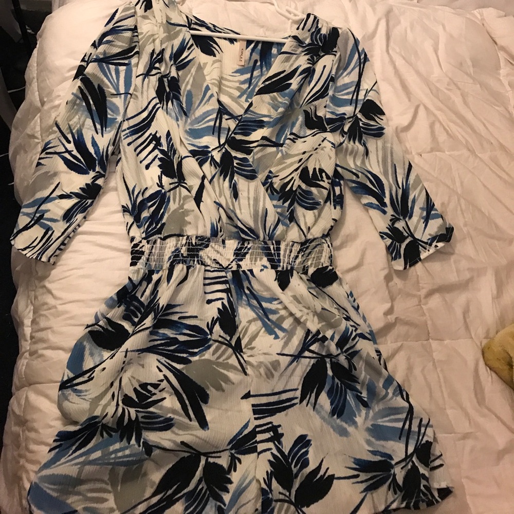 Blue and white romper