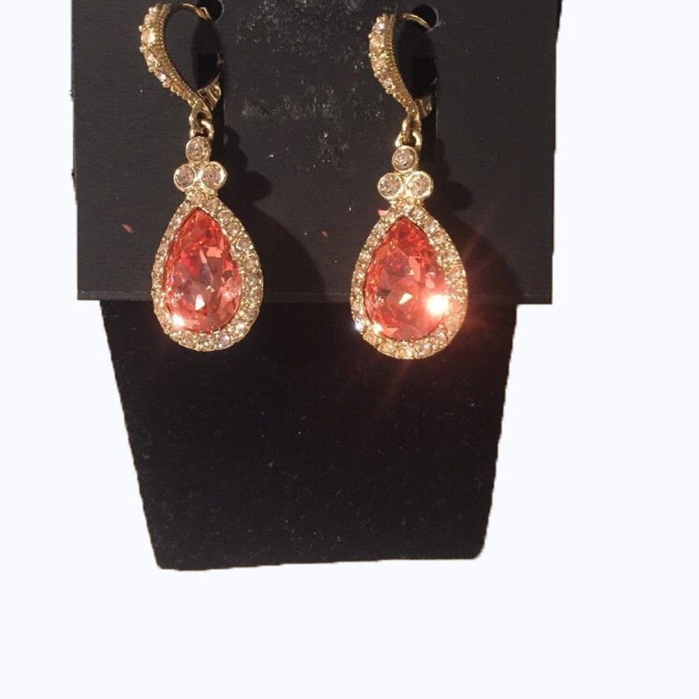 Givenchy Gold Peach Crystal Pave Teardrop Earrings