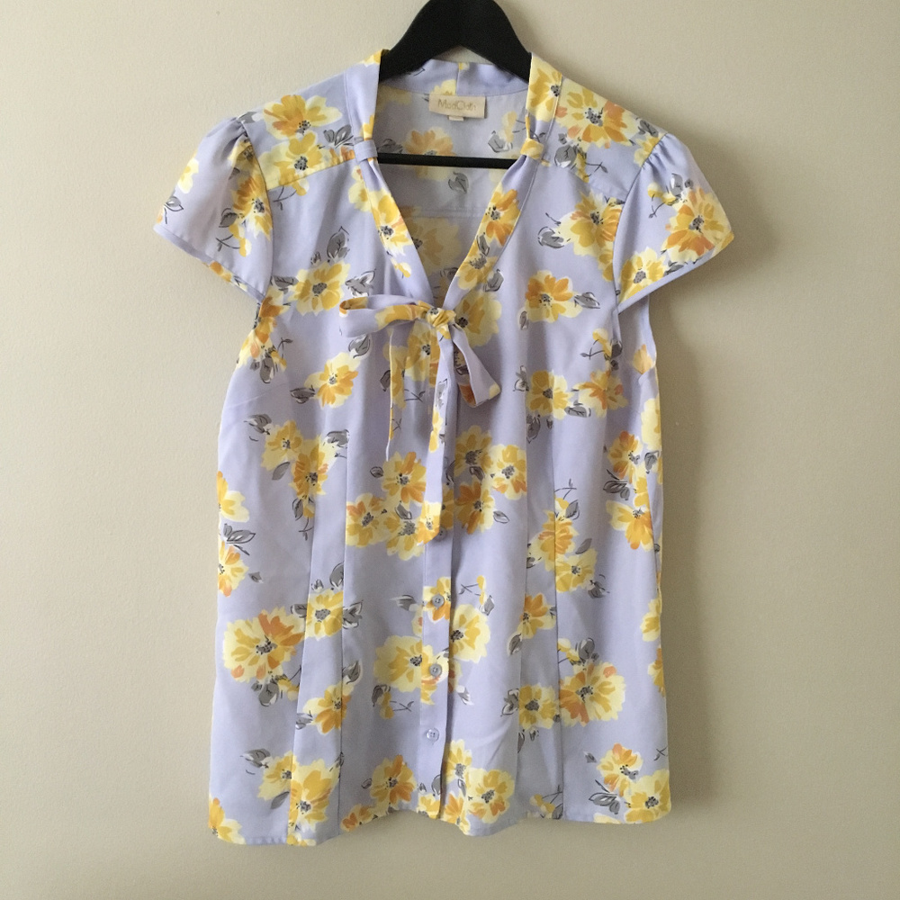 Modcloth Cap Sleeve Tie-Front Floral Blouse
