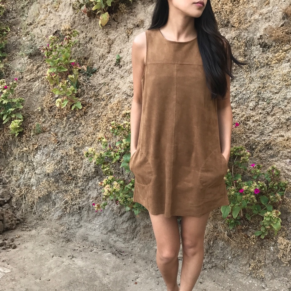 Zara Mini Suede Dress in Camel