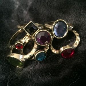 7 assorted faux jewel rings