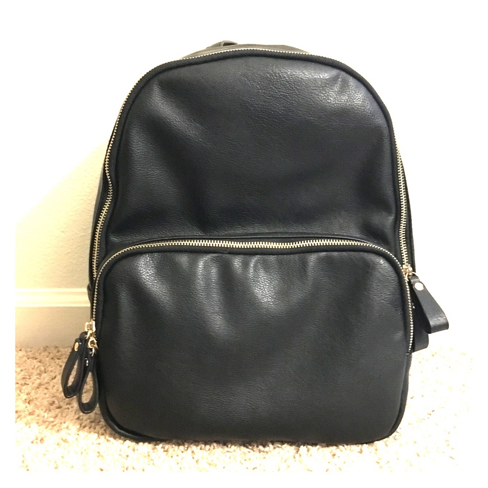 F21 black leather backpack w/ gold hardware