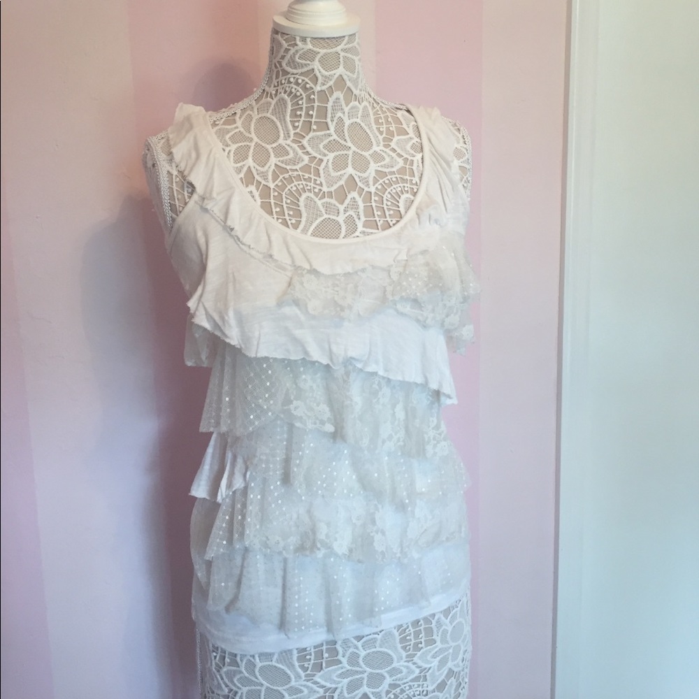 White frilly lace tank blouse