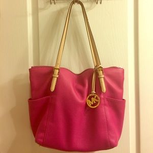 Hot pink Michael Kors leather tote